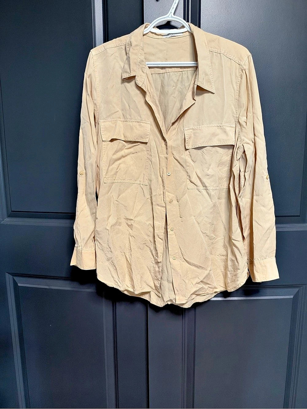 Babaton Utility Shirt Lyocell Button Down Beige Large